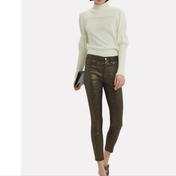 Frame Metallic Gold Skinny Jeans SZ 27 - Picture 1 of 5